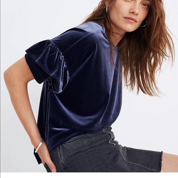 Madewell Velvet Ruffle Sleeve Tee In 